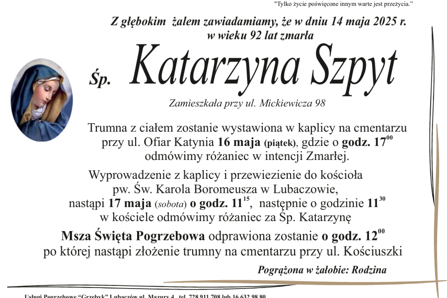 Zmarła Katarzyna Szpyt [92 lata]
